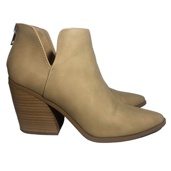 SODA Women's Chunky Heel Tan Beige Ankle Boots Booties Size 6.5 Pointed Toe Zip - Picture 8 of 13